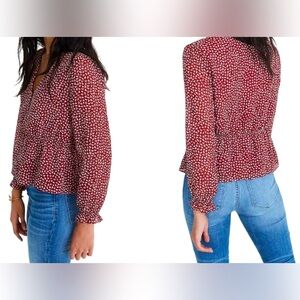 Madewell‎ Overture Ditsy Floral maroon long sleeve vneck blouse SZ XS